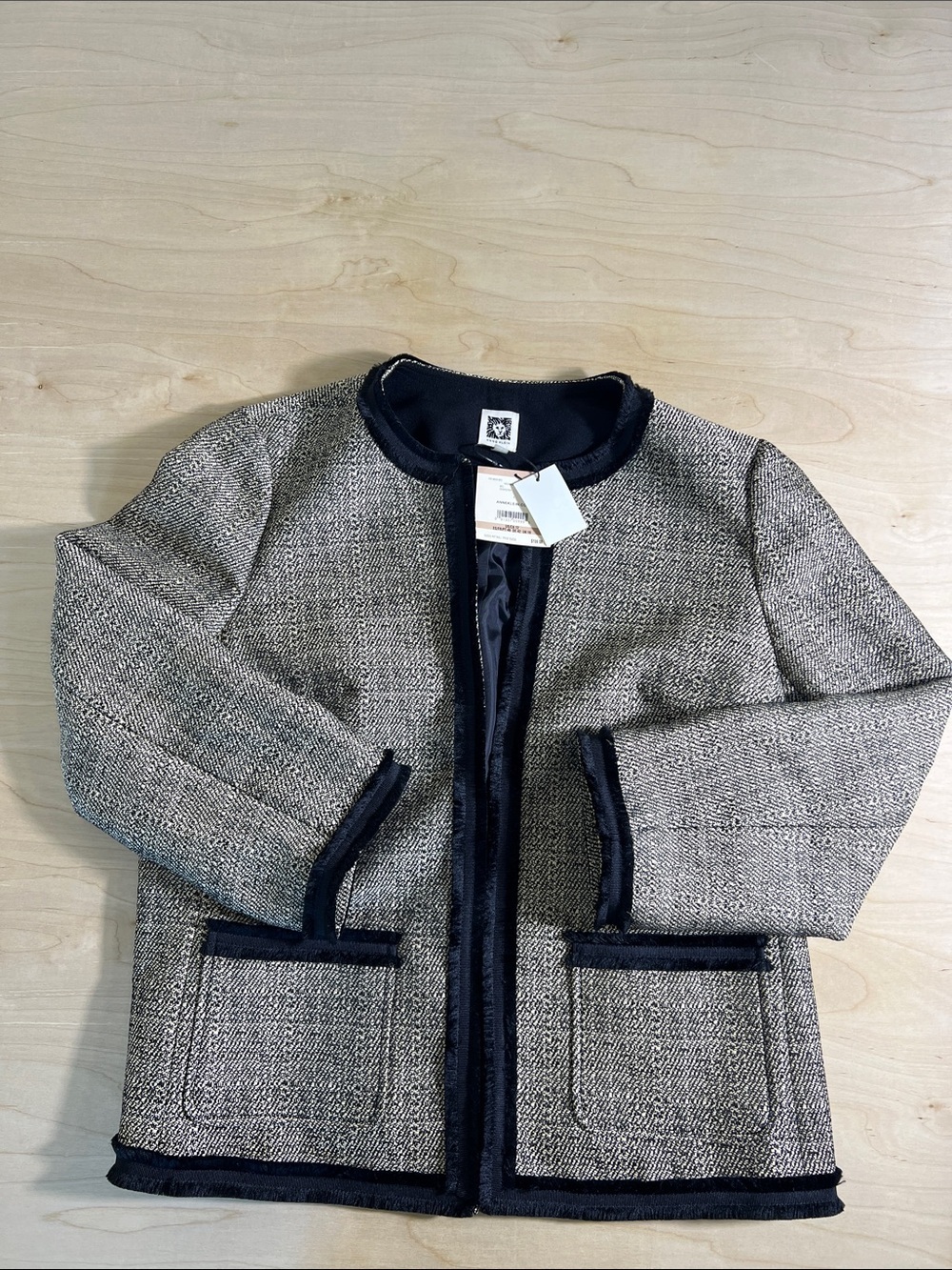 Anne Klein Black and Cream Trim Tweed Jacket size 12